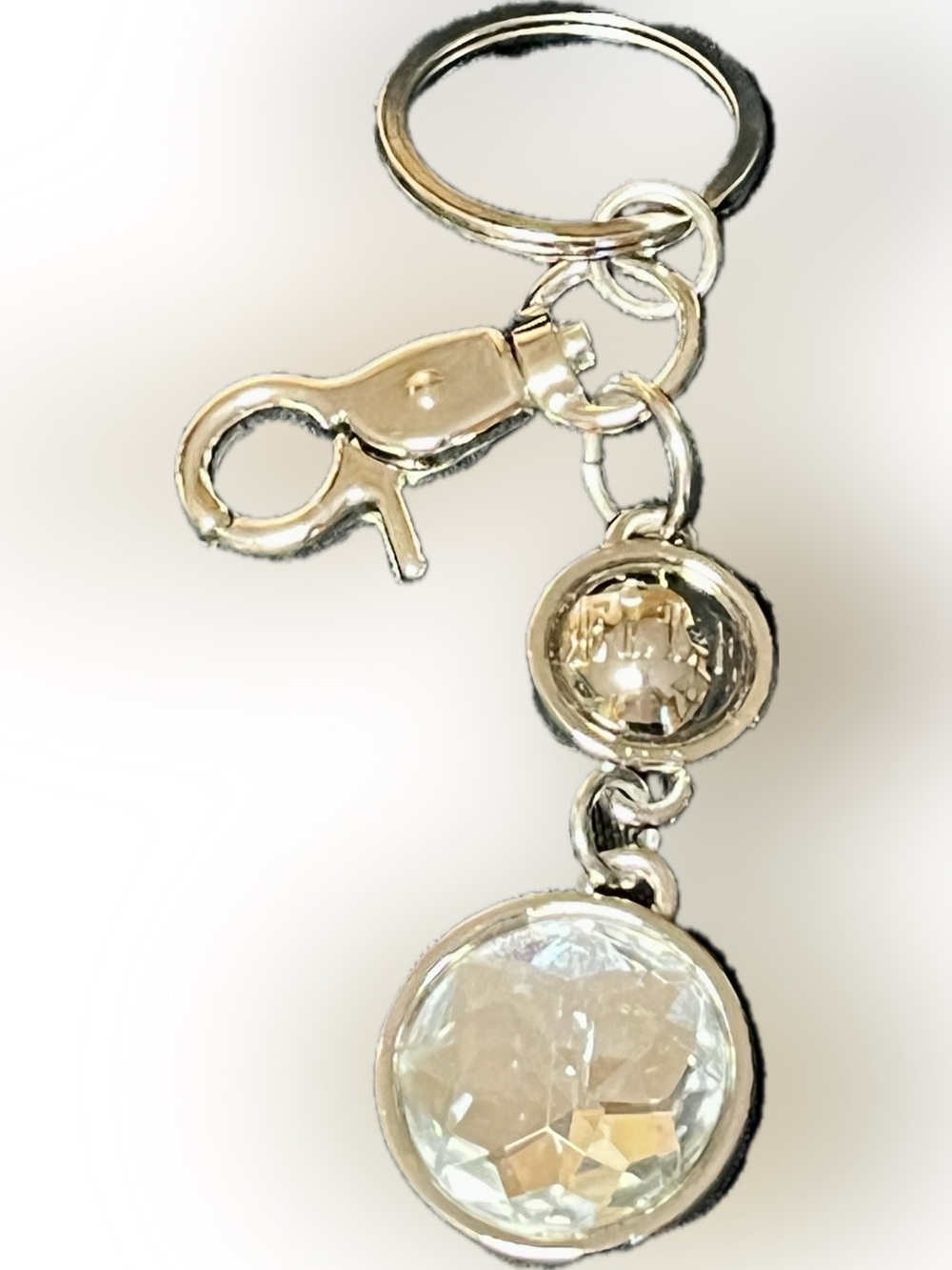 Elle Magazine Clear Faceted Crystal Logo Keychain Bag Charm Silver Tone Vintage
